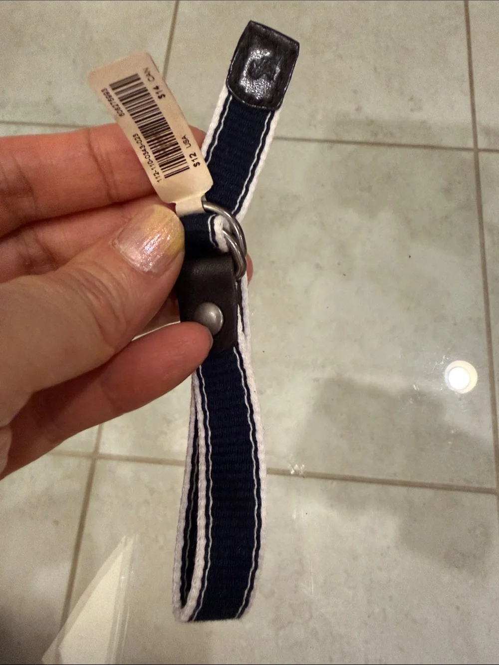 abercrombie kids Navy and White Webbing Belt with Brown Leather Accents